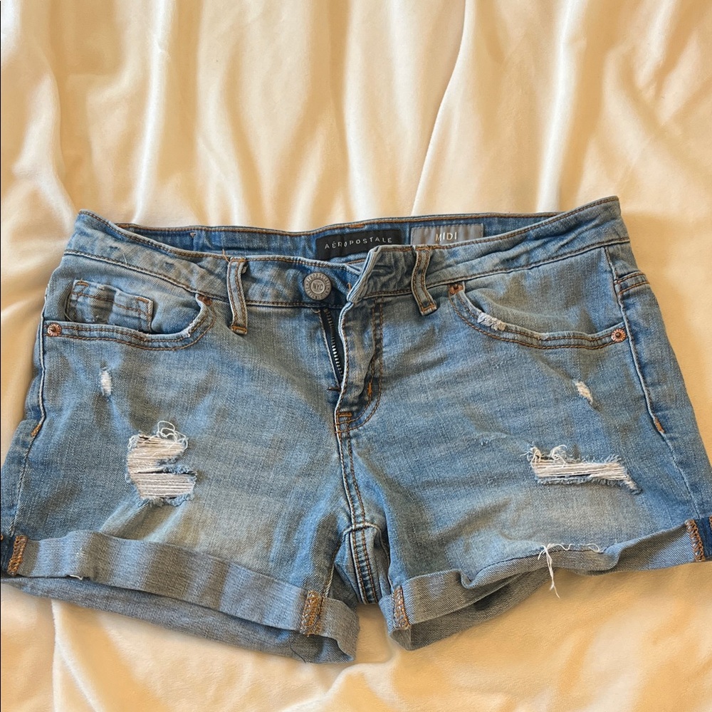 Aeropostale Light Blue Distressed Jean Shorts